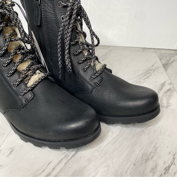 New! Sorel Emelie Black Leather Short Lace Up Boot 8 - Picture 9 of 15